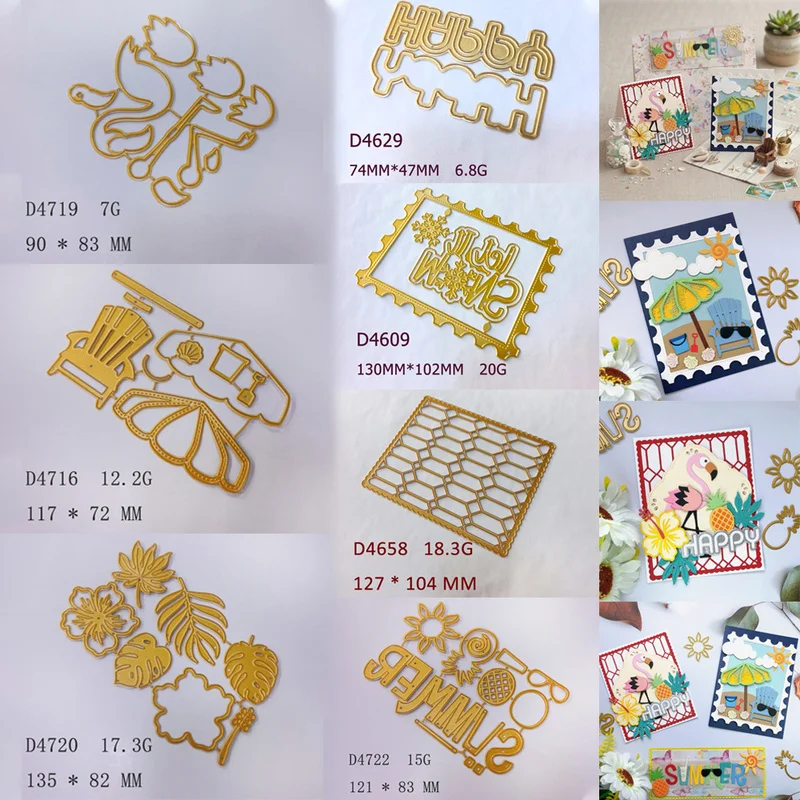 Flamingo Summer Beach Tropical Palm Leaf Chair Umbrella Pineapple Phrase Frame Metal Cutting Dies DIY Scrapbooking Card Making