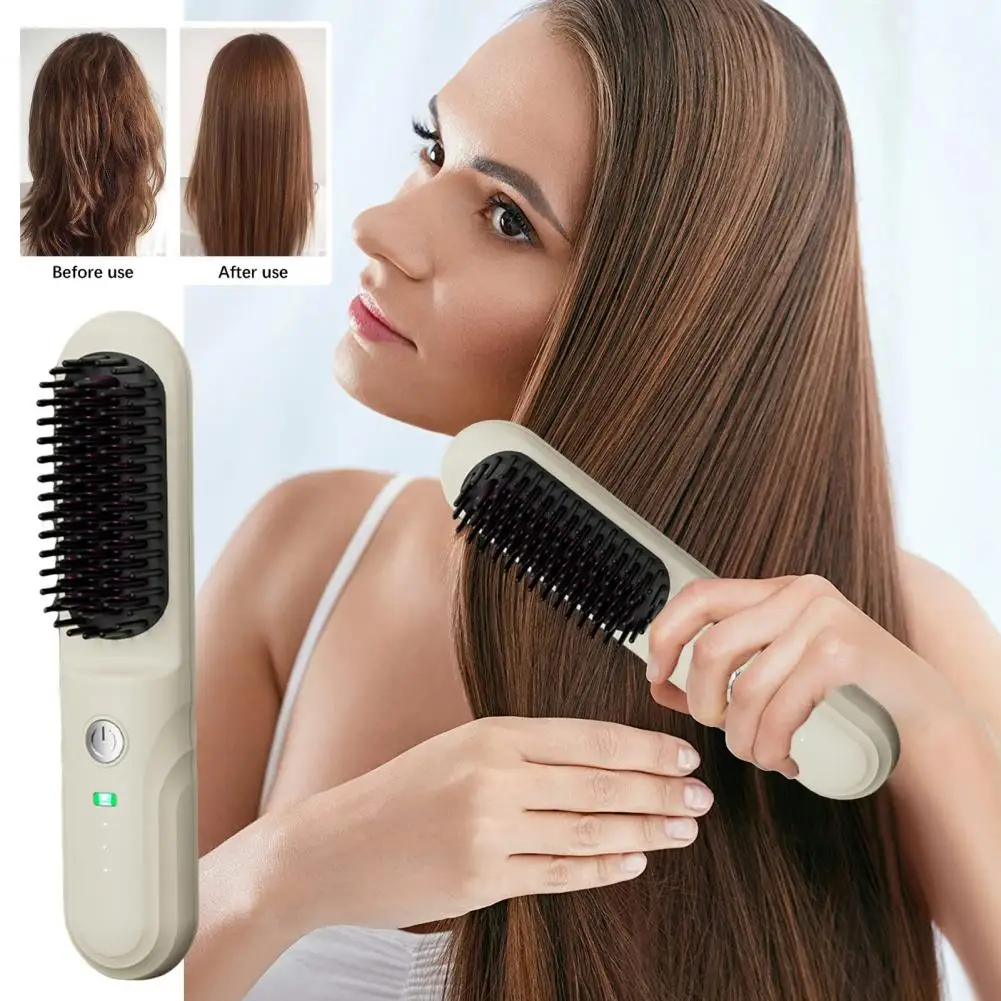 Heating comb straightener 2Temp Adjustable Fast Heating USB Rechargeable Negative Ion Hot Brush Electric Curly Hair Styling Comb