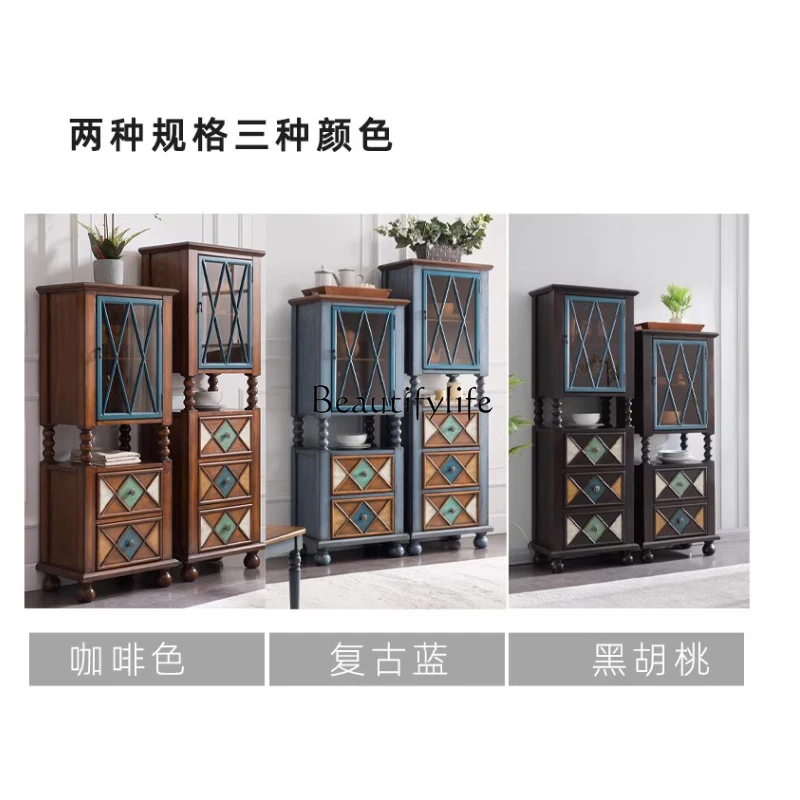 

American-Style Solid Wood Wine Cabinet Small Apartment Dining Room Sideboard Cabinet