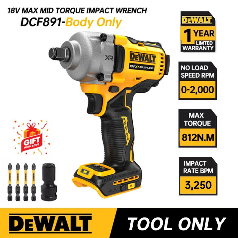 DEWALT DCF891B Cordless Impact Wrench With Hog Ring Anvil DCF891 Tool Only 812N.m High torque Dewalt Professional Power Tool