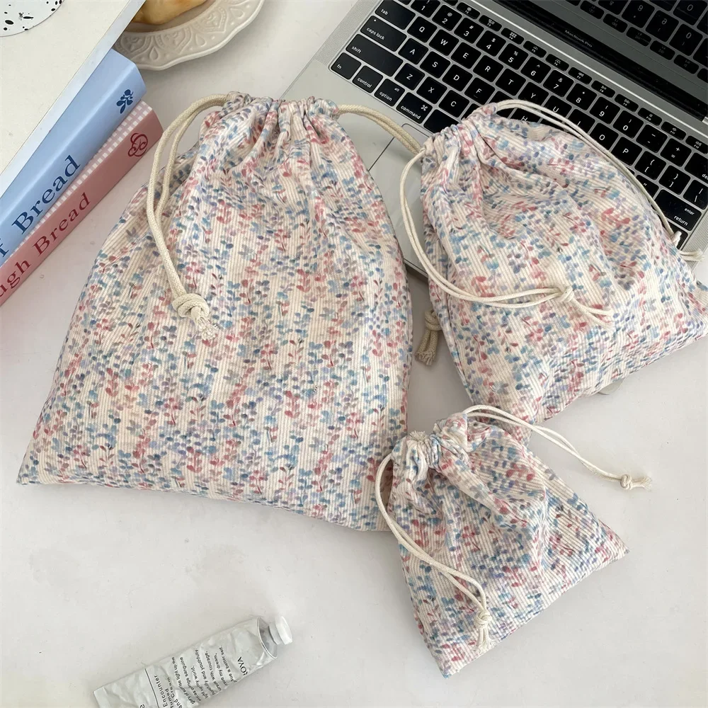 L/M/S Corduroy Draw String Bags Fabric Drawstring Bag Portable Handbag Women Cosmetic Bag Skincare Storage Bag Coin Purse Wallet