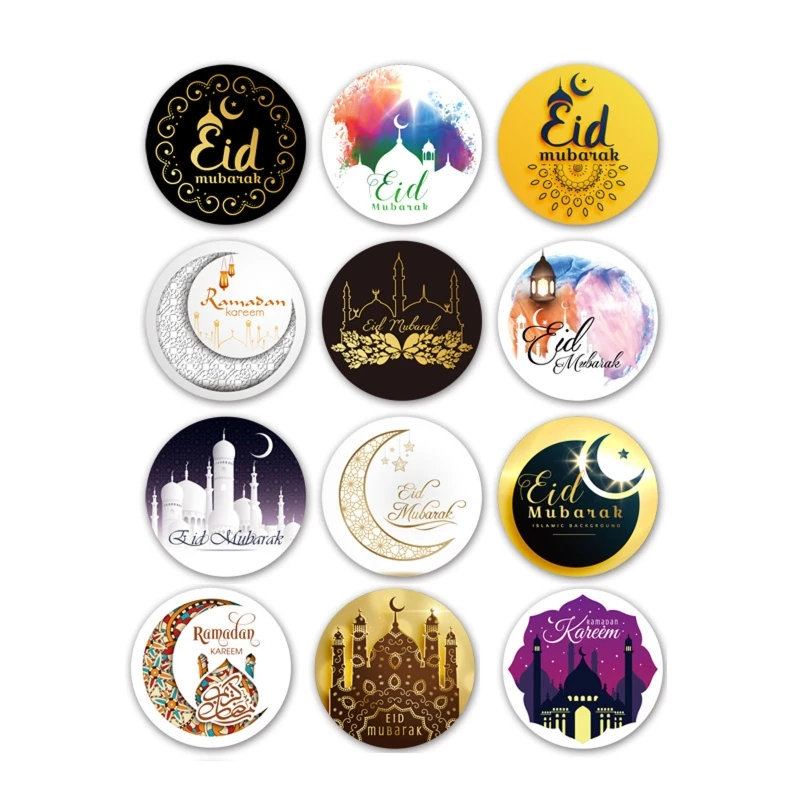 120 Pack Decorative Eid Mubarak Labels Ramadan Stickers Round for Art DIY Craft