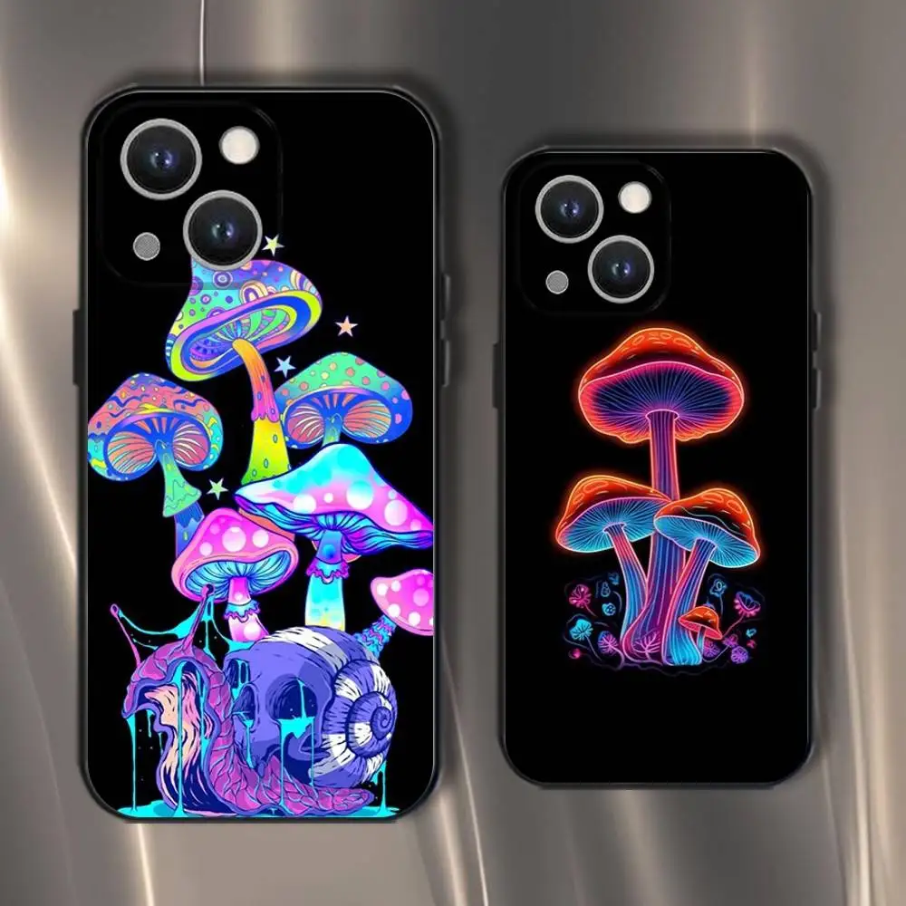 

Trippy Psychedelic Mushrooms Phone Case For iPhone 16,15,14,13,12,11,Pro,XS,Max,XR,Plus,E,SE4,Mini Black Soft Cover