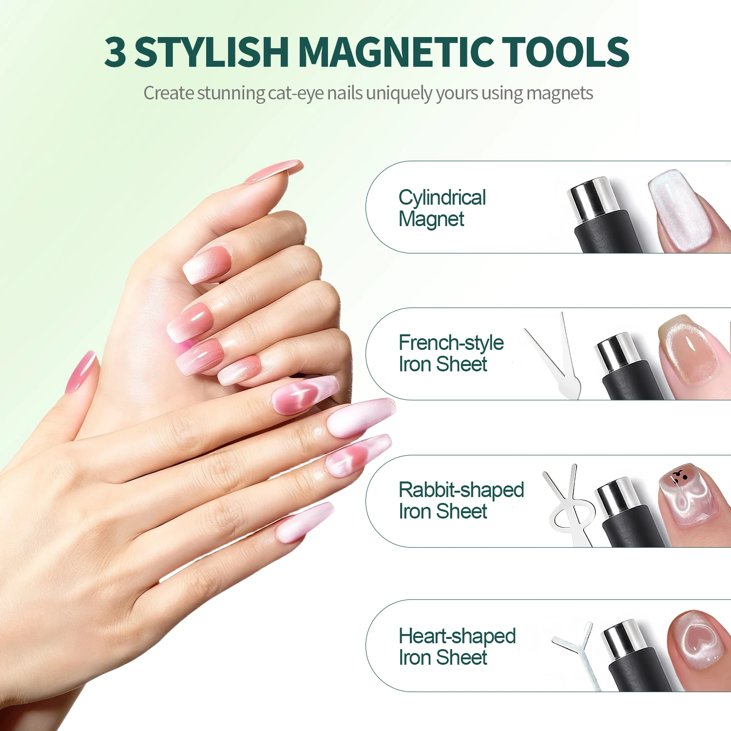 Nailpop-Kit de manicura con imán de ojo de gato, bricolaje, luz ancha francesa, diseño de corazón de conejito, juego de Arte de uñas apto para principiantes, herramientas profesionales