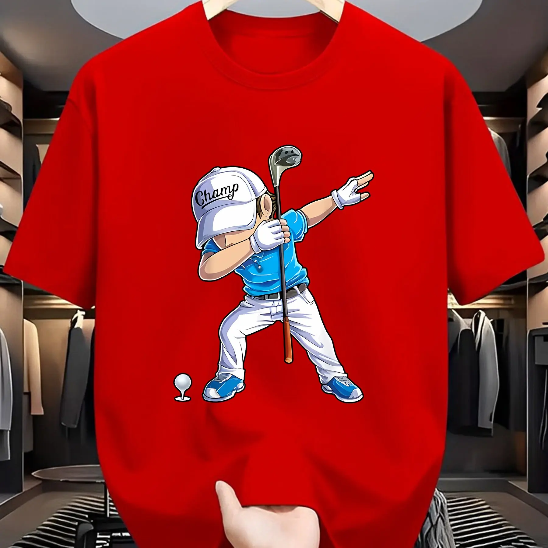 Golf Player Pattern Printed T-shirt for Both Men and Women, Fashionable and Humorous Trendy T-shirt, Streetwear