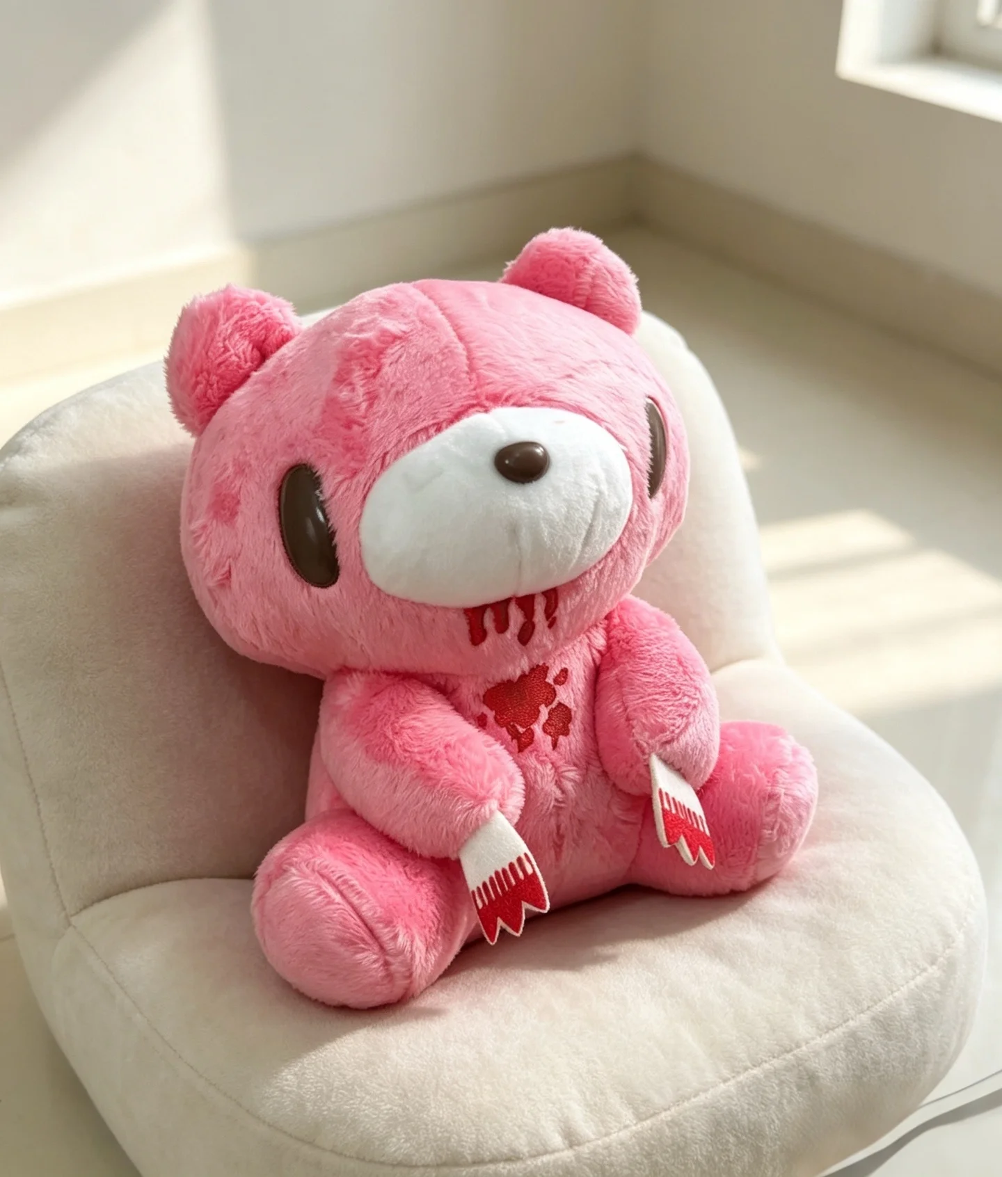 Kawaii **Gloomy Bear** Pink Plush Doll Soft Cute Stuffed Toy Blood Pattern Gothic Horror Plushie Hanging Decoration for Girls