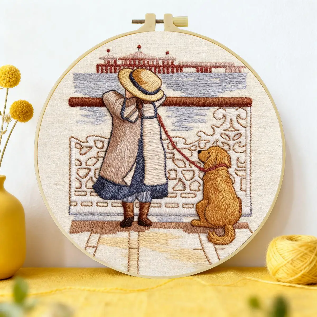 Vogelblauw Chinees borduurwerk Ronde Klok