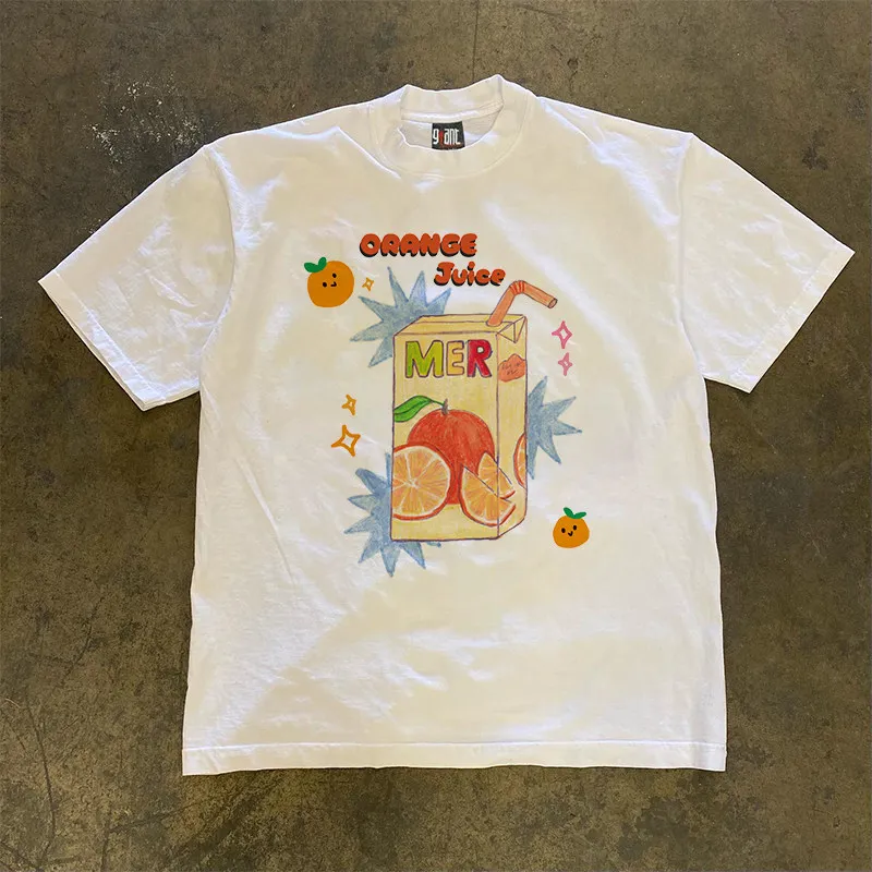 Loose Fit Cotton T-Shirt Men's Short Sleeve Breathable Comfortable Retro American Style Double Thread 3A260g Casual Wear