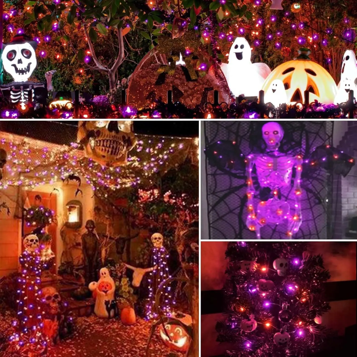 Purple and Orange Fairy String Lights Total 100/200LED USB Fairy Lights With 8 Modes Copper Black Wire For Halloween Decorations