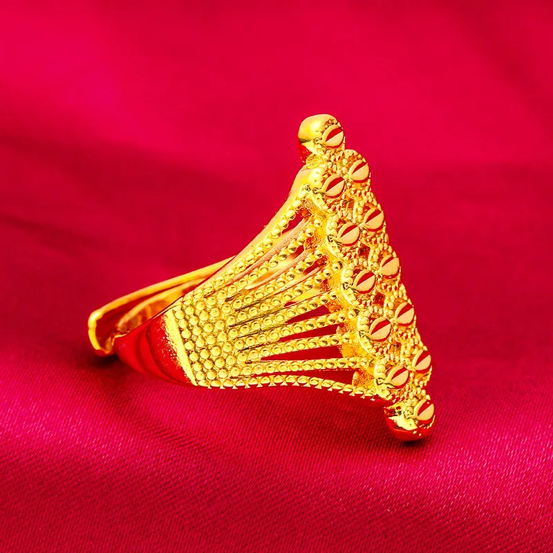 

24K Gold Openwork Big Flower Ring | AU999 Pure Gold, 3D layered petals with diamond accents, adjustable for elegant wear