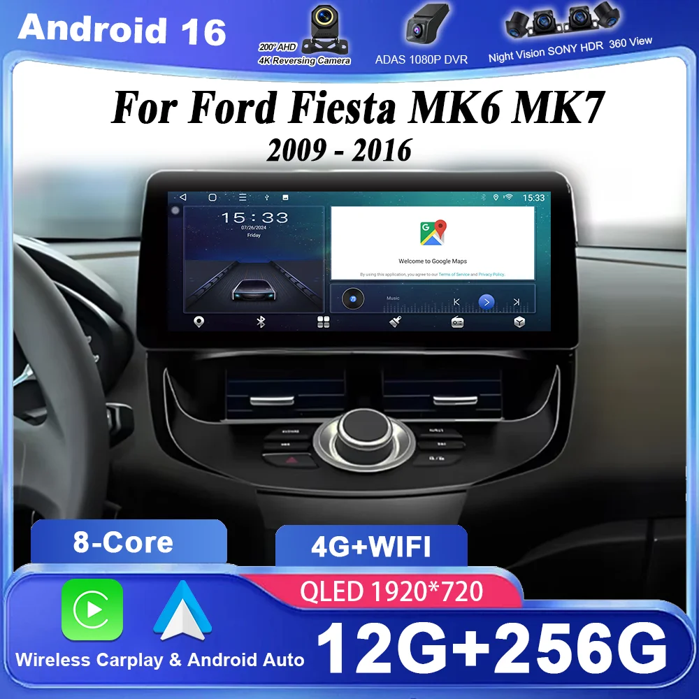 Android 16 Car DVD Radio Stereo For Ford Fiesta MK6 MK7 2009-2016 Auto GPS Navigation Multimedia Video Player Carplay Head Unit