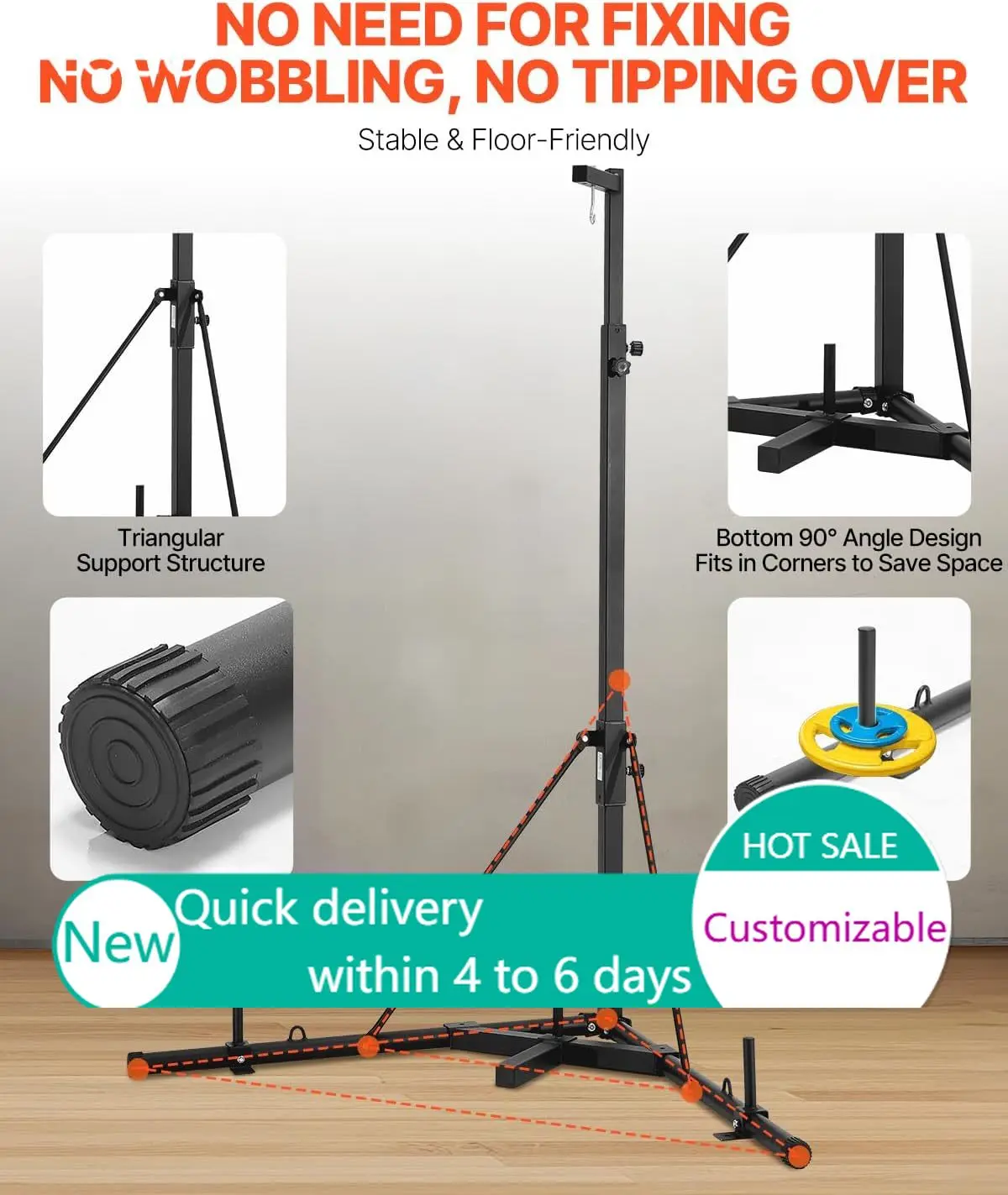 Punching Bag Stand, Steel Heavy Duty Workout Training Equipment, Adjustable Height Boxing Punching Stand with Weighted Base