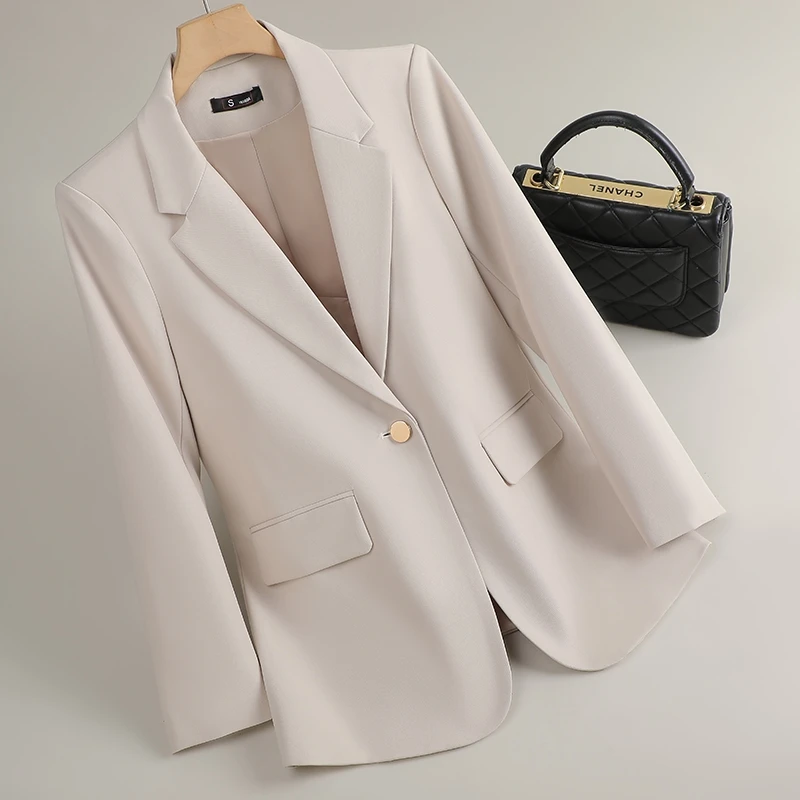 

Spring Autumn Black Brown Elegant Double Breasted Versatile Jacket Korean Women's Beige Long Sleeved Oversized Blazers Coat Tops