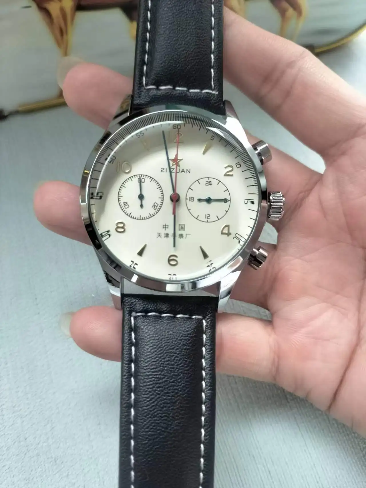 New Seagull 1963 Pilot Aviation Chronograph Retro Yellow Plate Men's Quartz Watch Life Waterproof Daily Versatile Gift