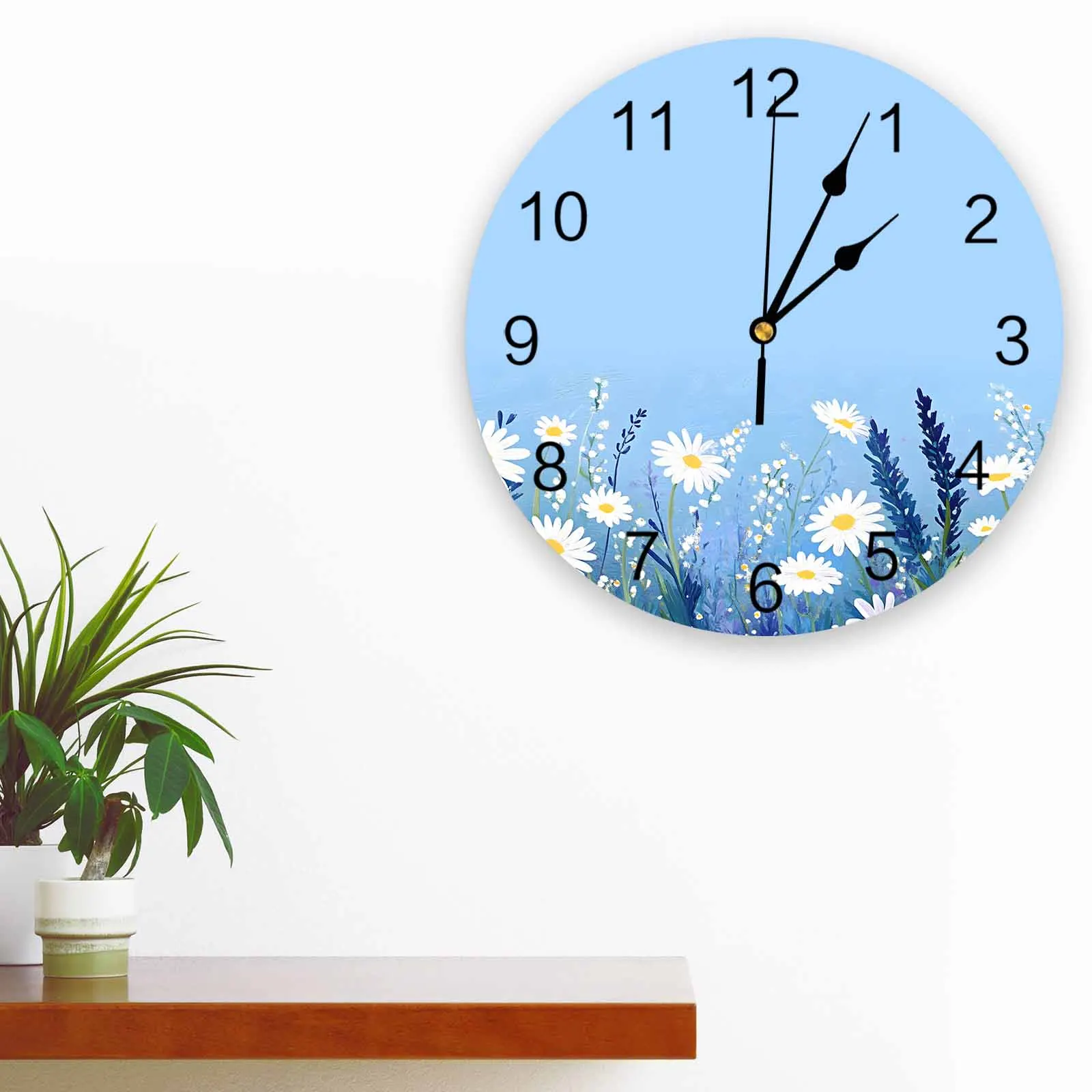 

Spring Blue Flowers Pastoral Wall Clock Large Modern Kitchen Dinning Round Clocks Bedroom Silent Hanging Watch