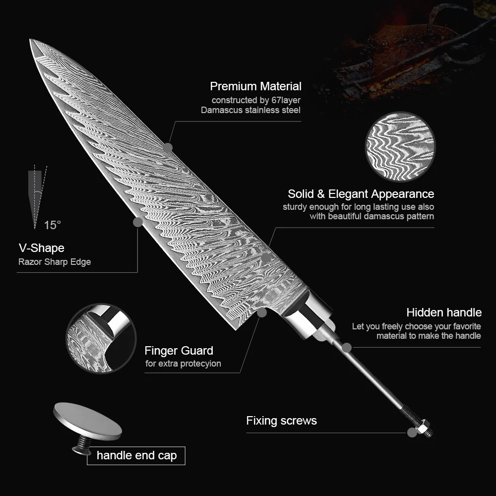 XITUO 67 Layers Damascus Steel VG10 High Hardness Kitchen Knives Blank Blade Handmade DIY Blades Sharp Knife Billet Sets Utility