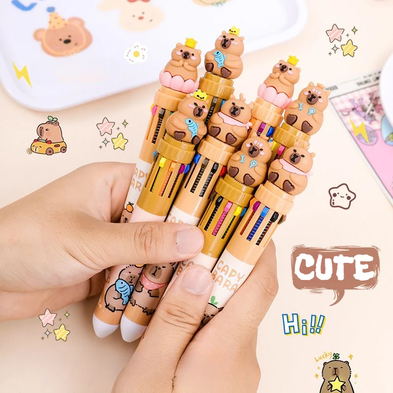 1/2/3Pcs Cute Capibala multicolor ballpoint pen forstudents ten colors cartoon color neutral pen