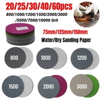 60-20pcs Water/Dry Sanding Paper 75mm 125mm Hook & Loop Sanding Disc 800 1000 1200 2000 3000 10000 Grit Sand Paper Abrasive Tool