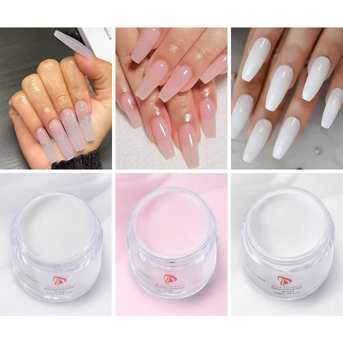 1 ensemble de poudre/poudre de monomère cristal professionnel (avec brosse), poudre acrylique transparente/blanche/rose pour Extension/travail de manucure