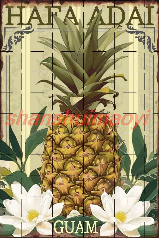 Hafa Adai Guam Wall Art Decor Metal Tin Sign Pineapple With Flowers for Home Living Room Bedroom Garden Garage Cafe Wine Ba sign