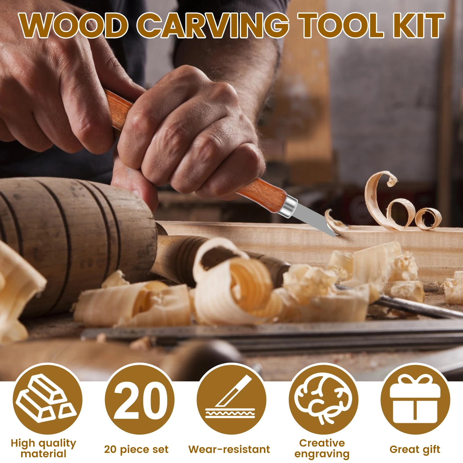 20Pcs Wood Carving Kit Wood Whittling Tools with Basswood Gloves Wax Sandpaper Professional Whittling Cutter Set Multipurpose