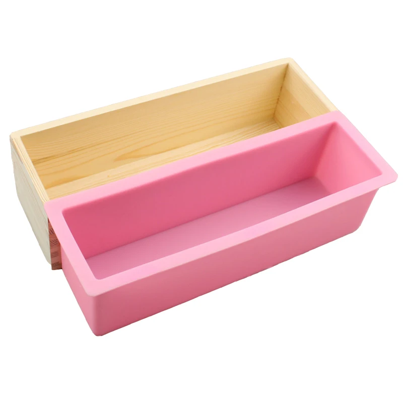 Molde Rectangular de silicona para hacer jabón, caja de madera para hacer barras, 1200ml