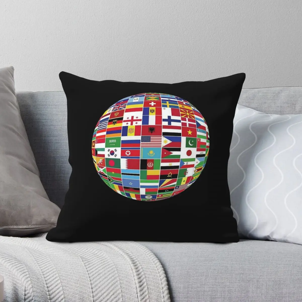 

Flags Of The World Round Globe Square Pillowcase Polyester Linen Velvet Printed Zip Throw Pillow Case Sofa Seater Cushion Case