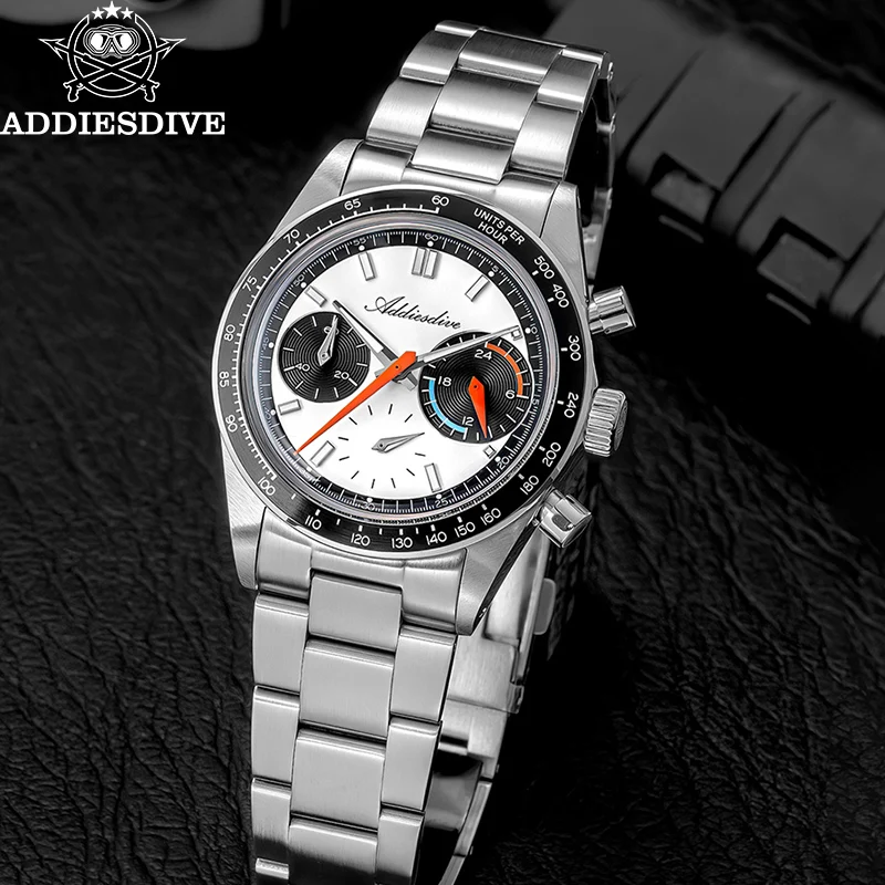 ADDIESDIVE New Luxury Men’s VK63 Quartz Chronograph Watch Bubble Dome Crystal BGW9 Luminous Racing Stainless Steel Wristwatch
