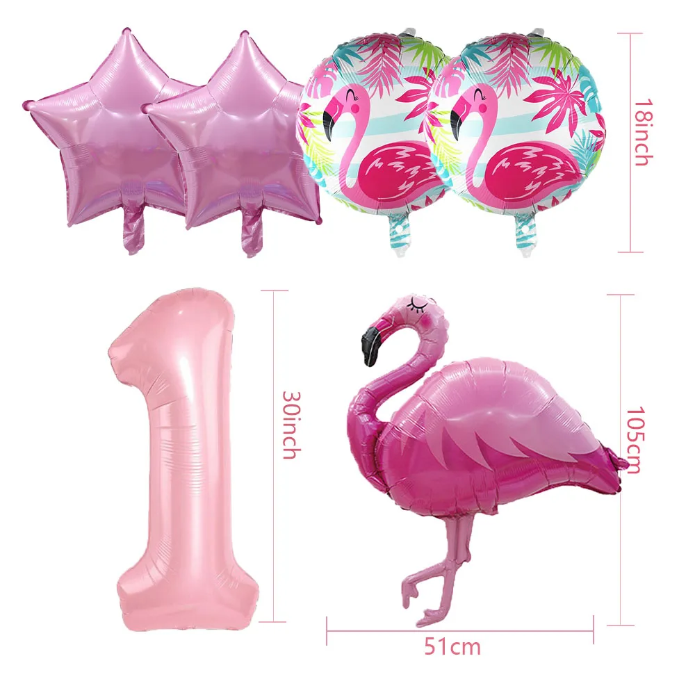 6pcs Flamingo Party Foil Balloon 32Inch Pink Number Balloons 1 2 3 4 5 6 7 8 9 Years Old Girl Birthday Party Baby Shower Decora