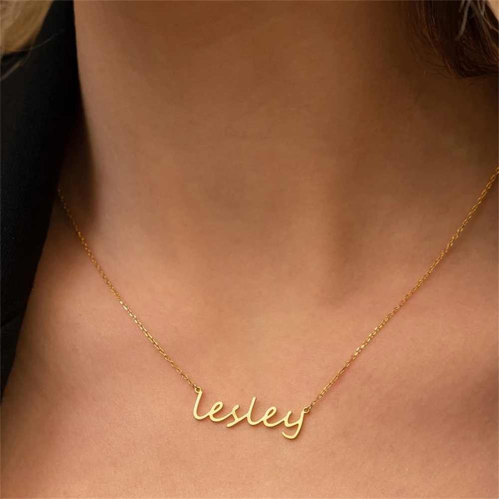 

Personalised Necklace Custom Name plate cursive Letter Pendant Necklaces Stainless Steel Jewelry for Women Collares Para Mujer