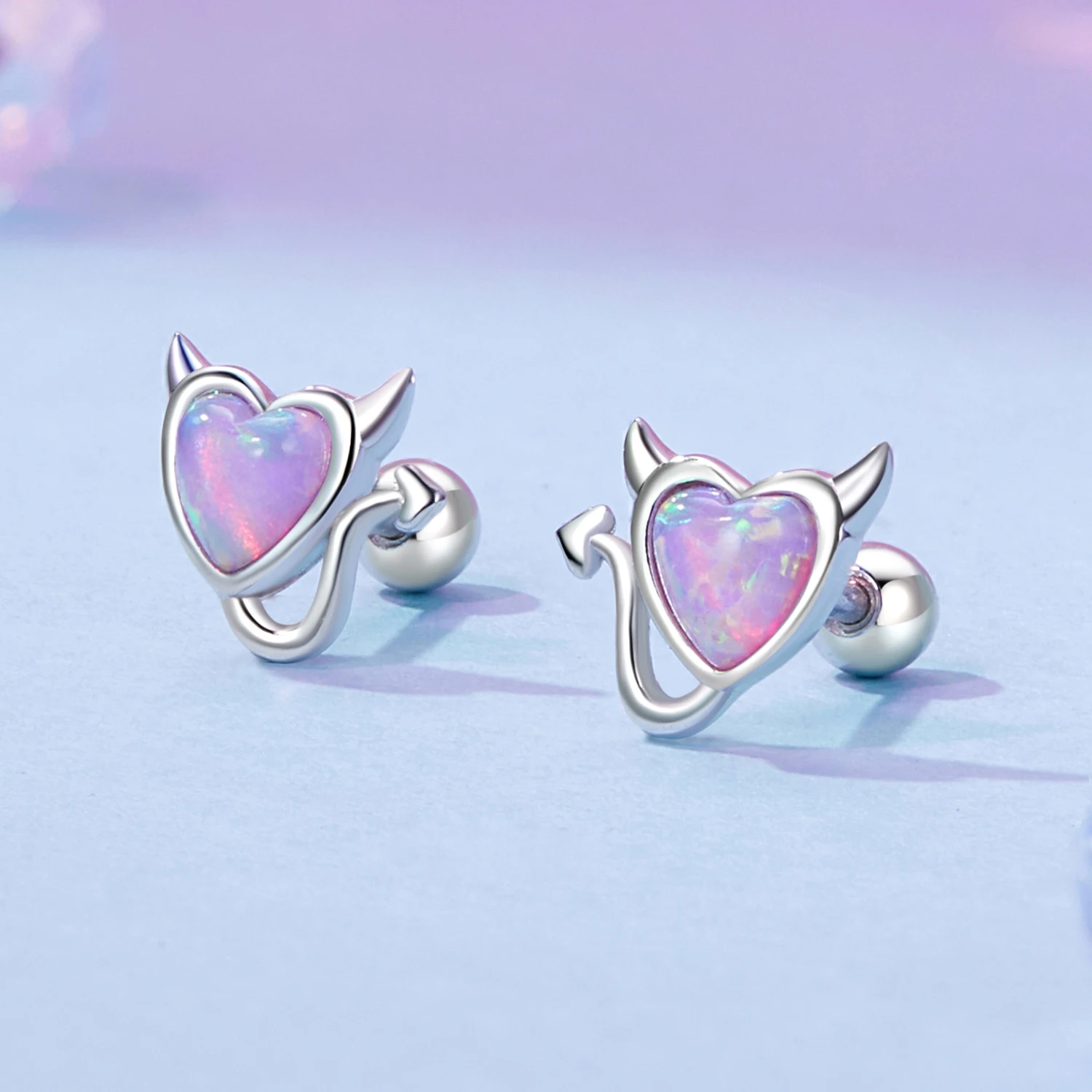 

Pink Love Heart Devil Opal Earrings Sweet Cute Heart Opal S925 Silver Earrings