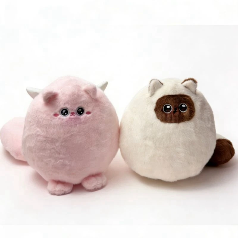 Peluche Gatto Paffuto Carino 30cm Bianco/Nero, Gatto Siamese Morbido Imbottito, Bambola Gattino, Regalo di Compleanno