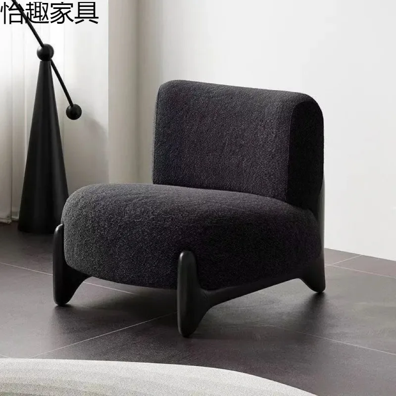 LMM Balcony Lamb Fleece Stool Cream Wind Seat Balcony Solid Wood Light Luxury Sofa Chair