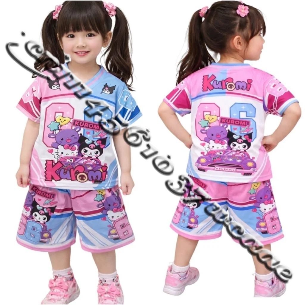 

2026 Universal Sanrio Brand Family Kuromi Themed Jersey Set, Casual Loose Fit T-shirt Shorts, Summer Casual Maternity Wear