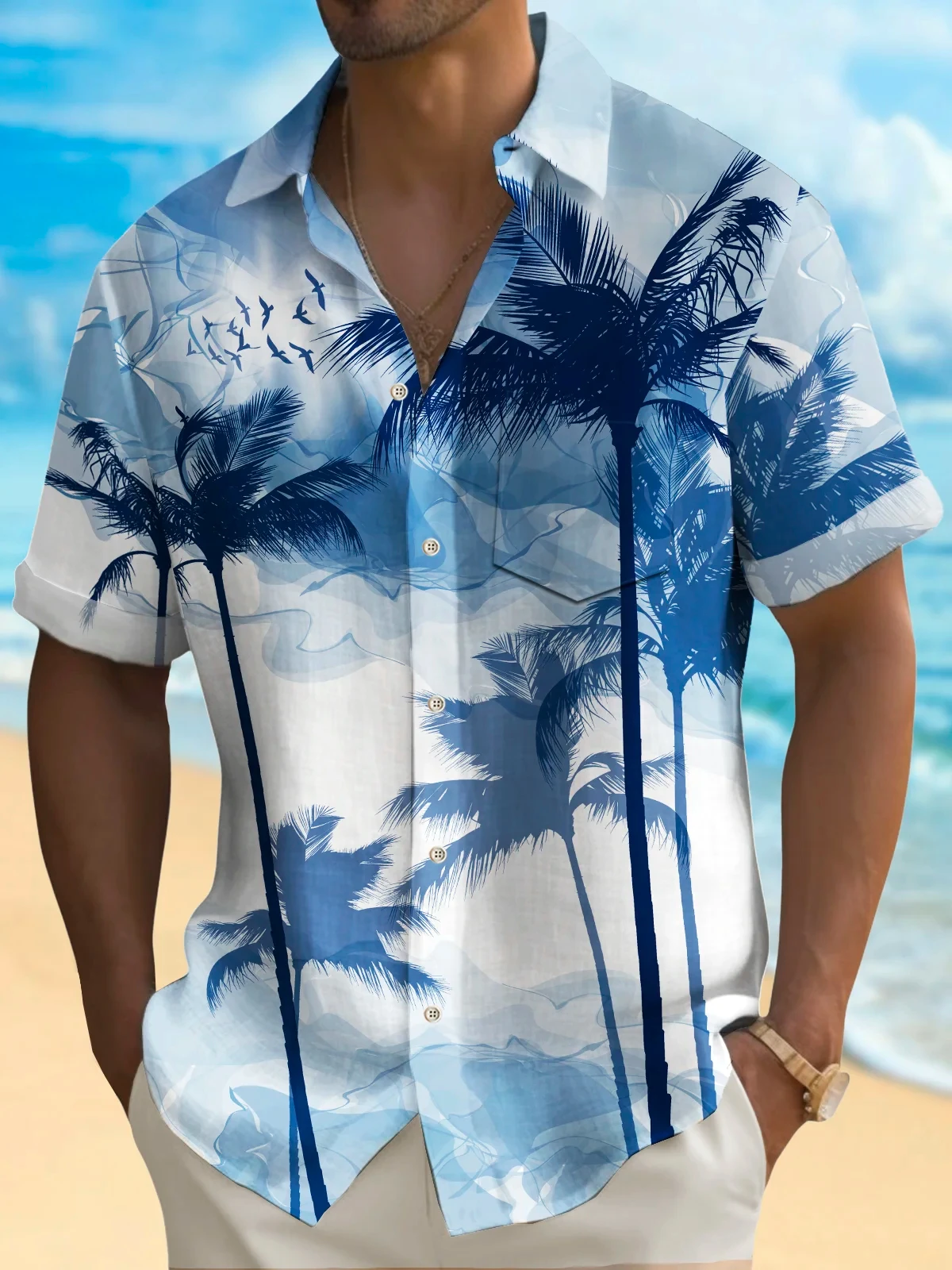 2024 Summer Hawaiian Shirts Men's and Women's Short Sleeve Tops New Men's Hawaiian Shirts Forest Green Casual Button