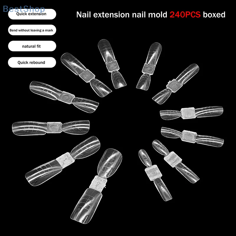 Unghie a doppia estremità Doppie forme 240 pz/scatola Riutilizzabili Quadrati Stampi per Estensione Bara Punte per Costruttore di Gel Salone Professionale Nail Art
