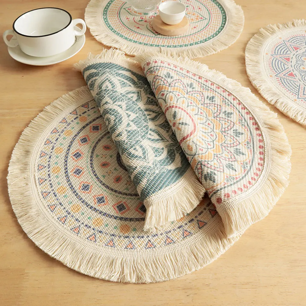 

4 Pcs Insulated Braiding Pad Heat Resistant Mat Dining Placemats Dinner Tassel Cotton for Tables