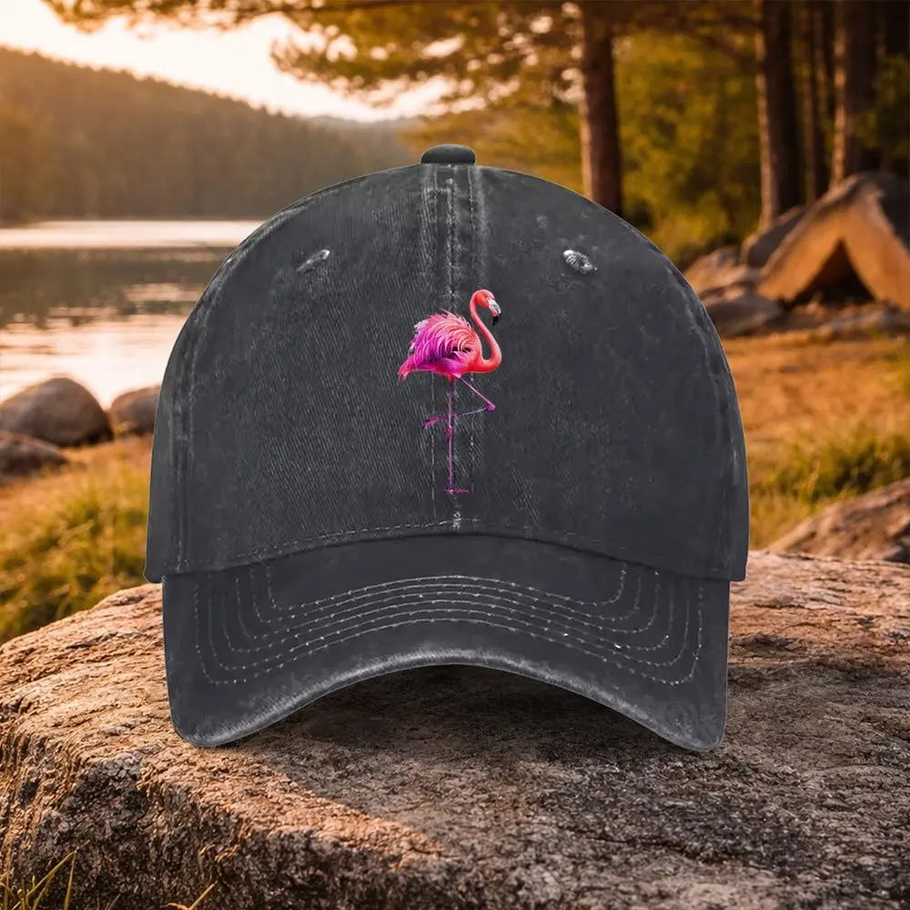 Gorra de Béisbol Unisex con Visera de Pico de Pato y Estampado de Flamencos - Gorra Ajustable Lavada Adecuada para Golf, Uso Casual, Actividades al Aire Libre, Lig
