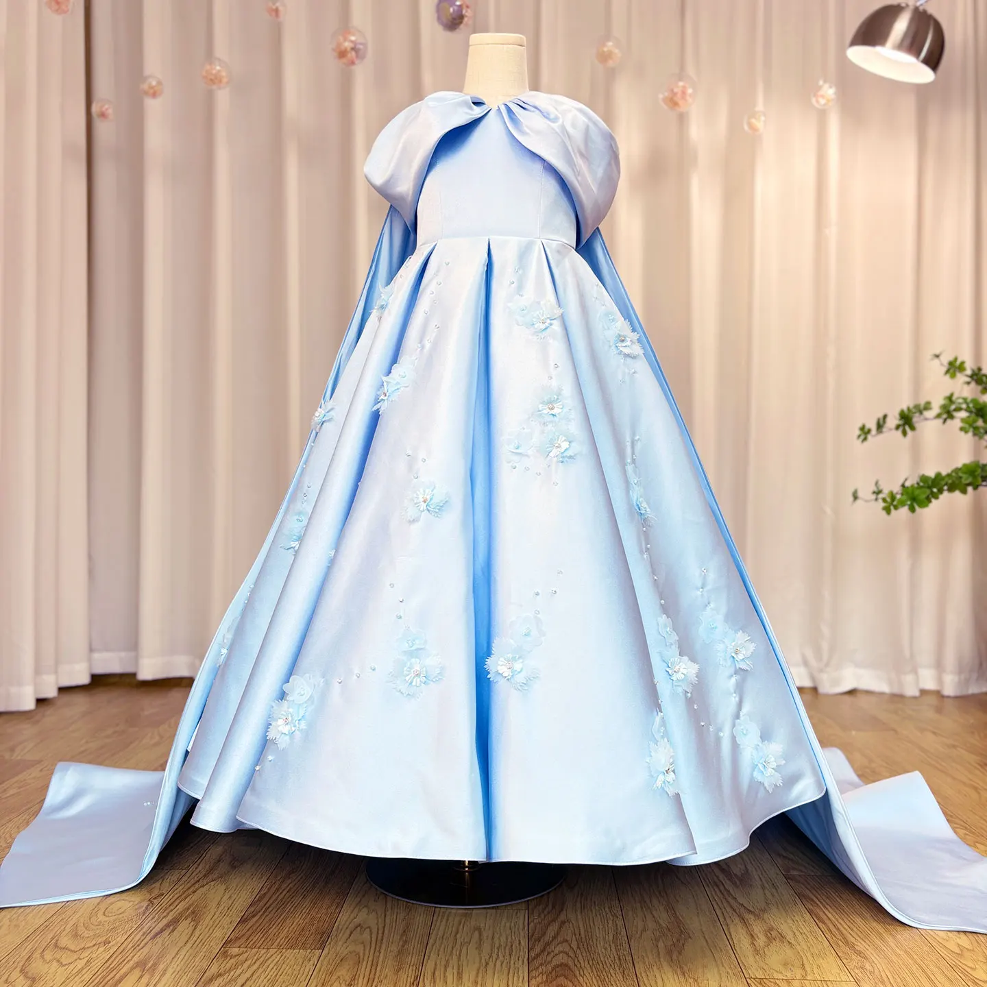 Jill Wish Luxury Blue Dubai Girl Dress Beaded Crystal Arabic Princess Kids Wedding Birthday Party Ball Gown Communion 2024 J379