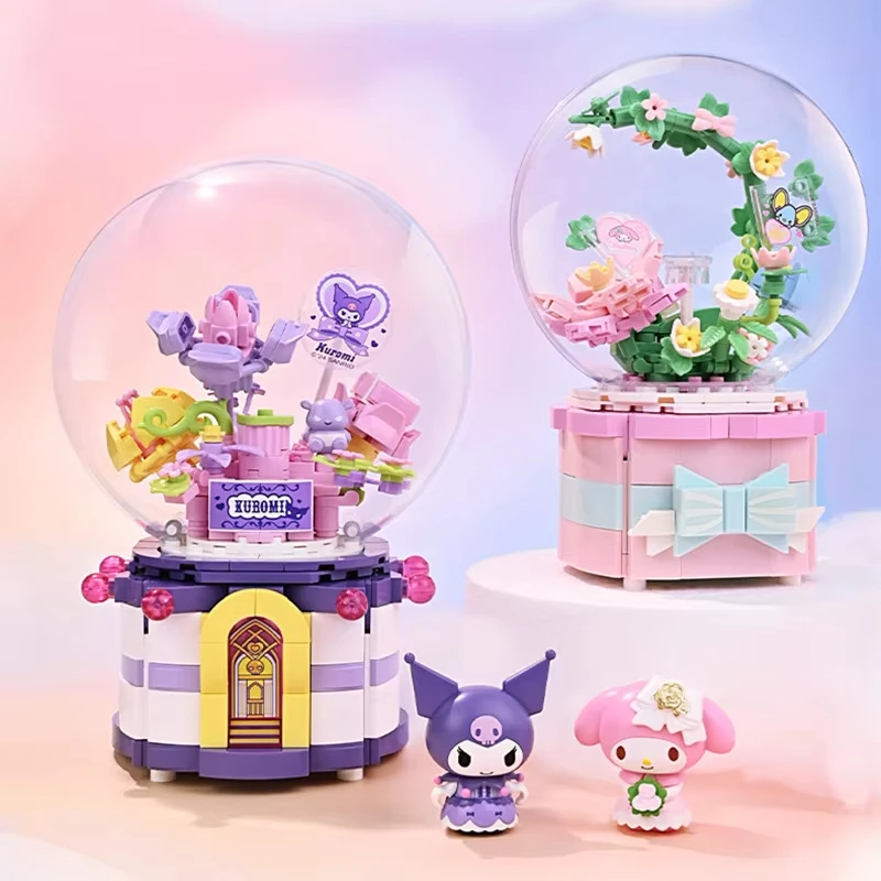 Anime Melody Black Beauty Cinnamoroll Hello Kitty Boneka Aksi Bola Kristal Kotak Musik Mainan Hadiah Natal Mainan Anak-anak Kartun