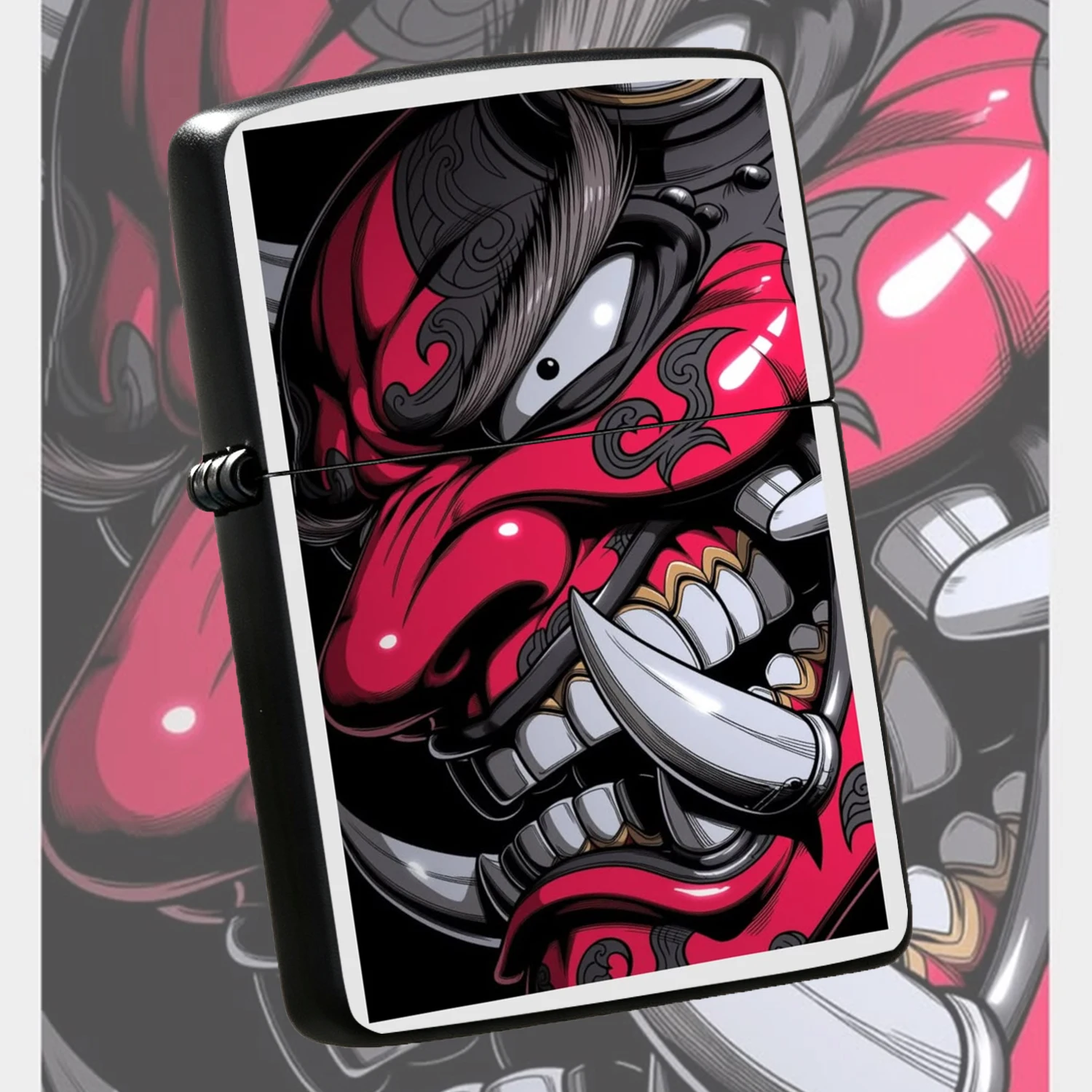 Creative Japanese Hannya Oni Mask Lighter, Stylish Red Black Ornate Pattern Design, Fits All Daily Scenarios, Cool Vibe For Gifting Personal Use, Exquisite Decorative Practical Accessory For Home Outdoor Carrying A Humorous And Interesting