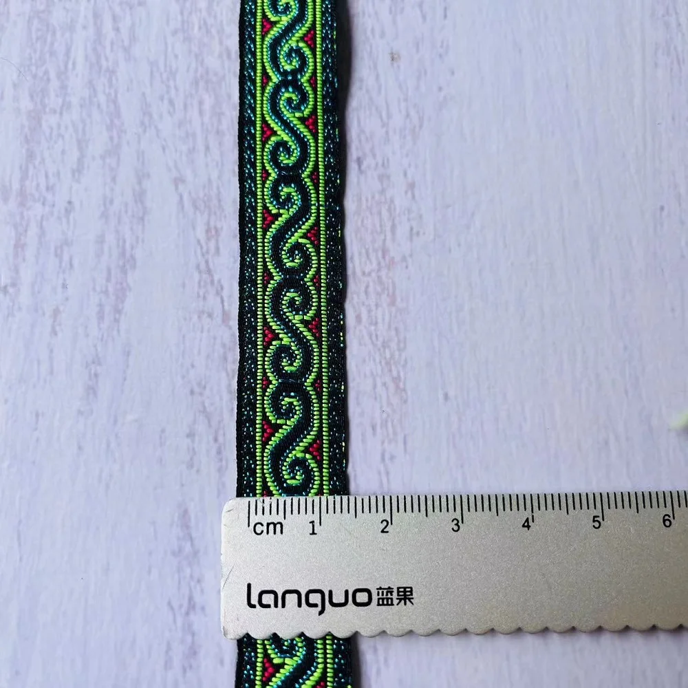 20 yards/lots Woven Jacquard Ribbon Ethnic lace Green 1.5 cm Geometric figure pattern Garment accessories LS-9449