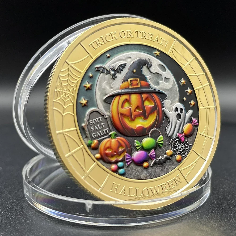 Halloween Coin Pumpkin Wizard Challenge Coin Trick or Treat Jack O Lantern Commemorative Medal Home Decoration Festive Gift