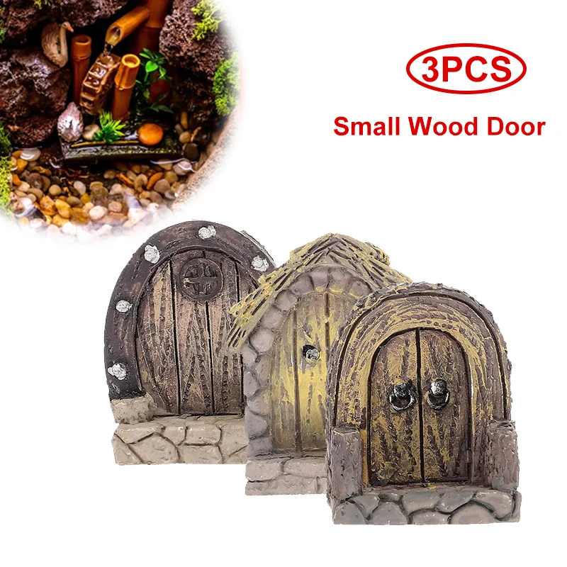 3Pcs Small Wood Door Picture Frame Accessories Rustic Resin Crafts Mini Landscape Naments Home Decor Tree Stump Decorations