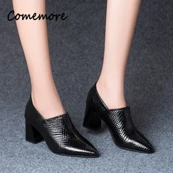 Comemore 2023 Designers Fashion Shoes Women's Pumps Wedding High Heels Pumps Ladies Office Dress Shoe Medium Block Heel Black 42