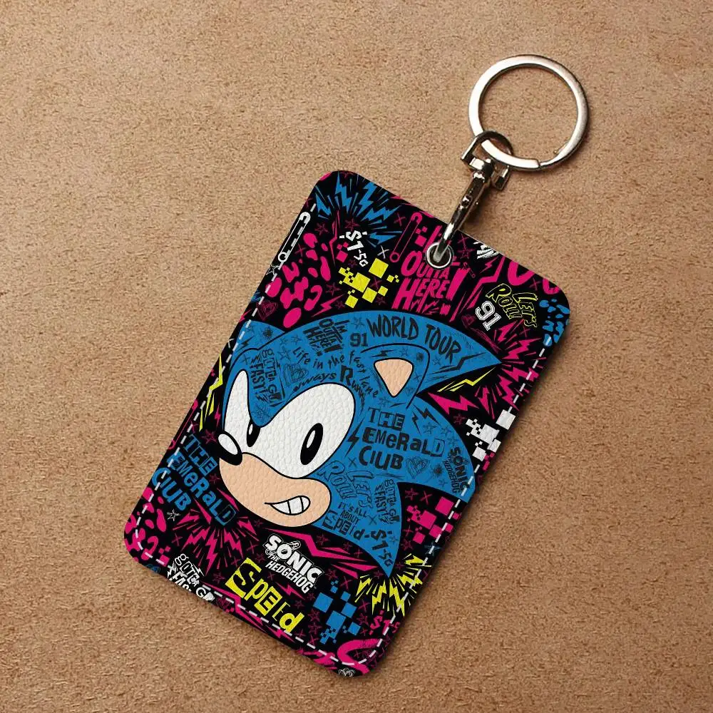 الكرتون S-Sonic 1 قطعة بو الجلود حامل البطاقة المفاتيح حلقة رئيسية قفل الباب الوصول العلامات بطاقة الهوية حالة المفاتيح بطاقة