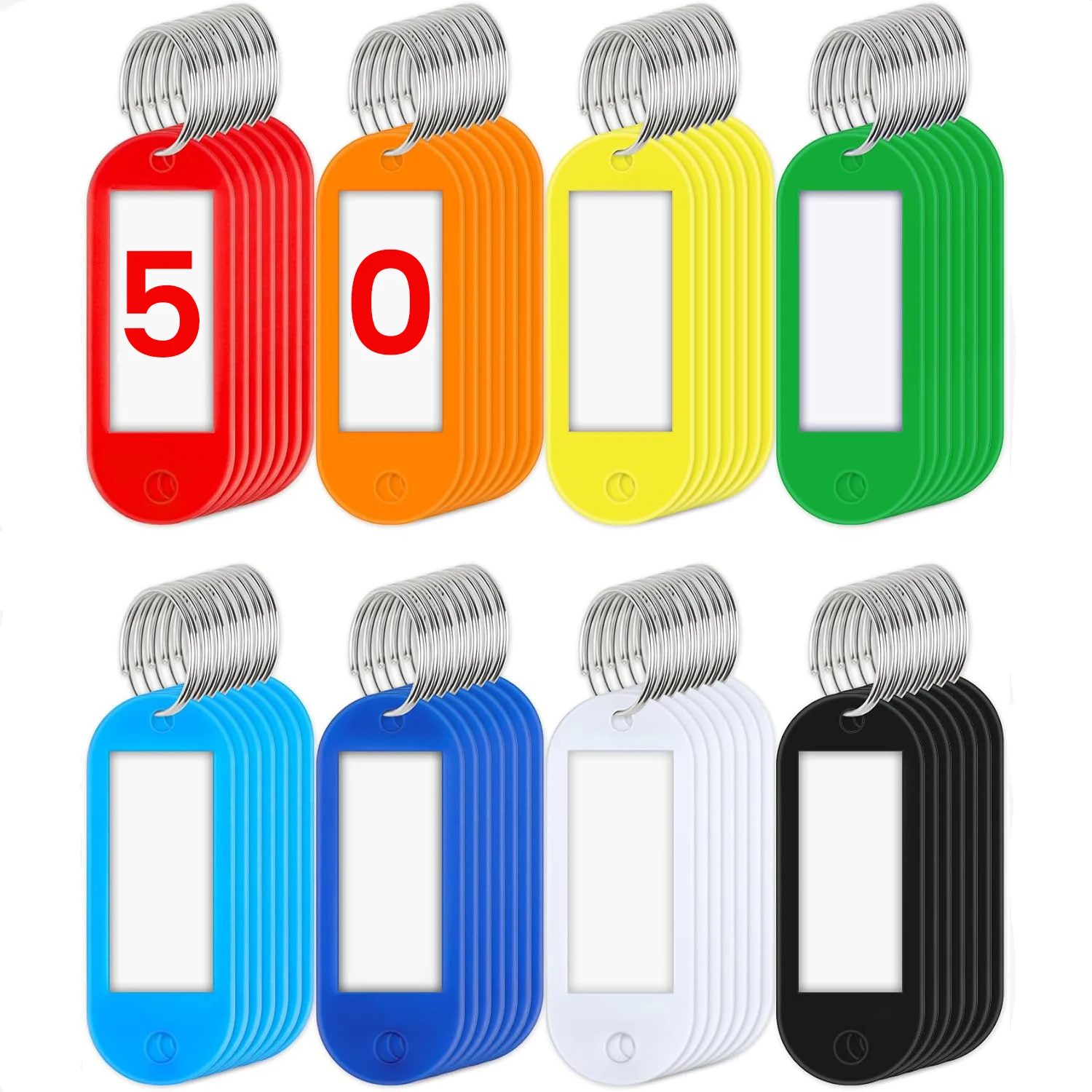 50/30/10Pcs Plastic Keychain Key Tags Id Label Name Tags with Split Ring for Baggage Key Chains Key Rings [5 Color]