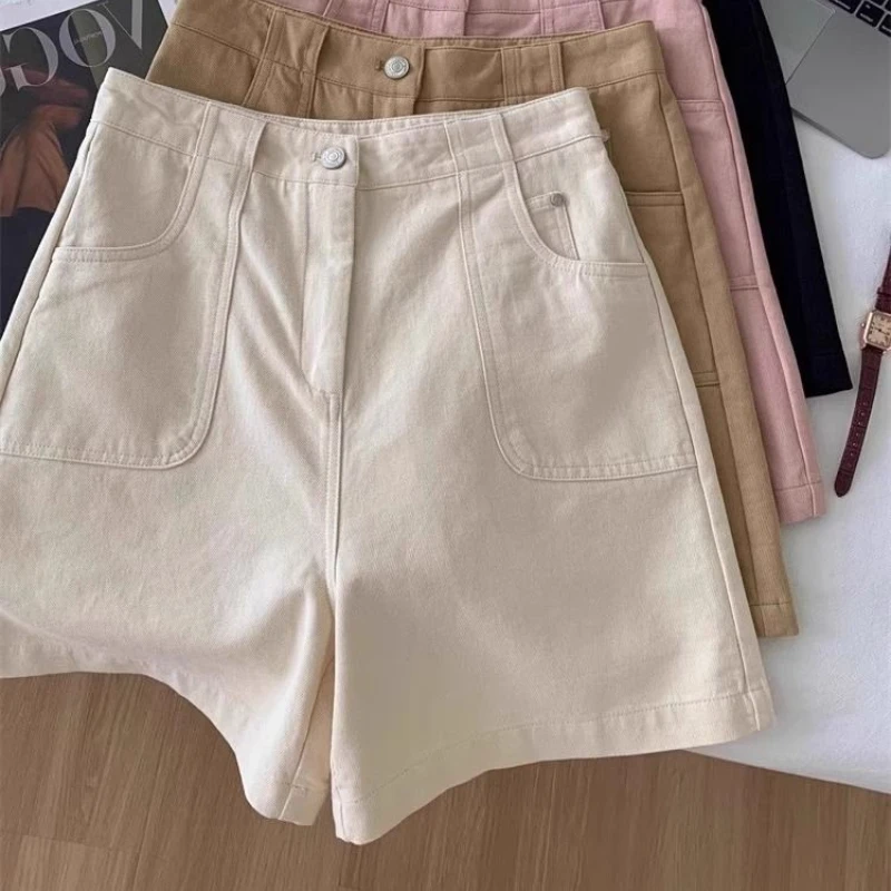 

High-waisted Denim Shorts for Women in Summer New Pear Shape Body Large Size Slimming Loose A-line Five-point Pants