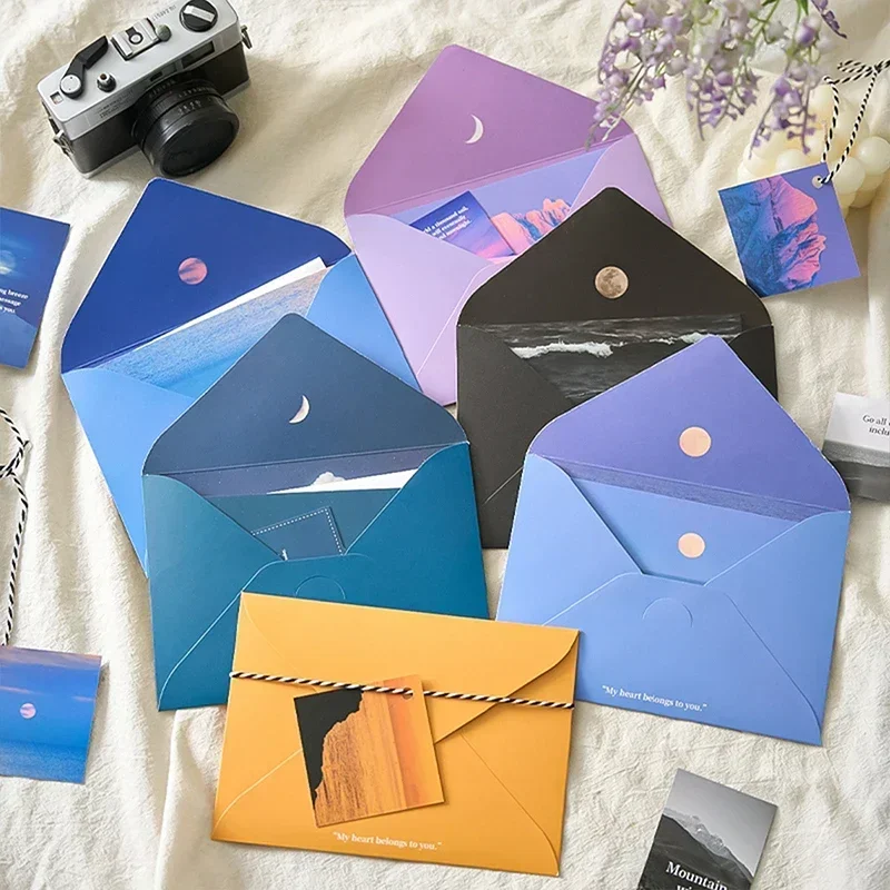 8 pçs/set lua mar série envelopes com almofadas de carta diy cartões postais capa coreano papelaria escritório memorando cartões