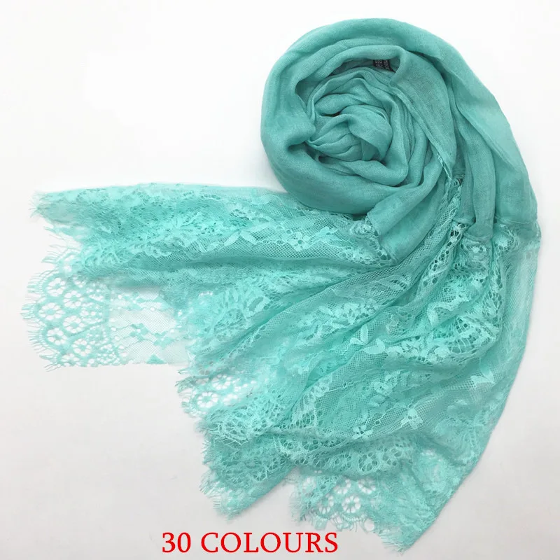 New Women's Solid Color Scarf Two-Head Big Lace Closed Toe Scarf Silk Scarf30Color